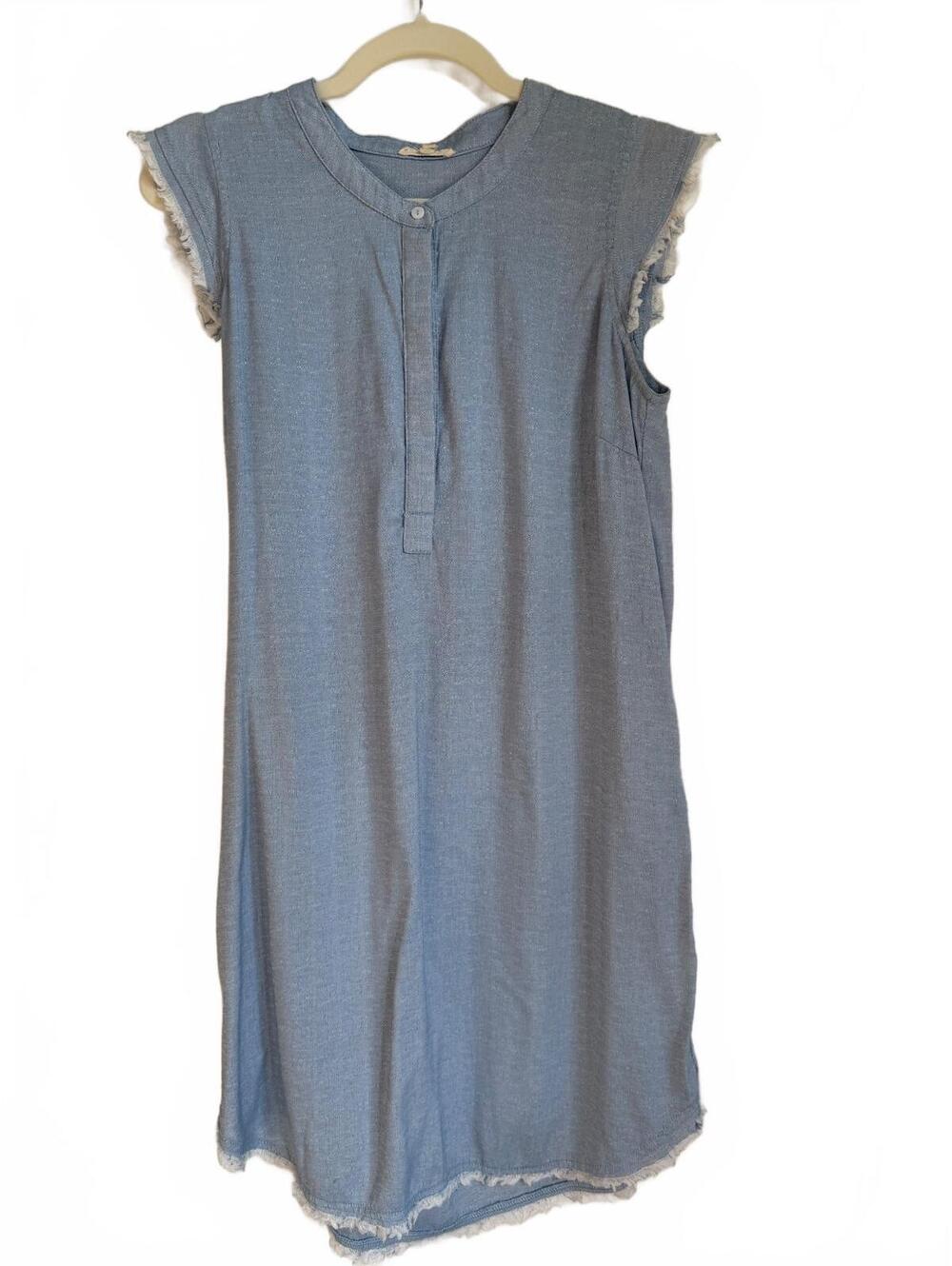 Mystree Boutique Chambray Blue Casual Dress Frayed Sleeve Size M